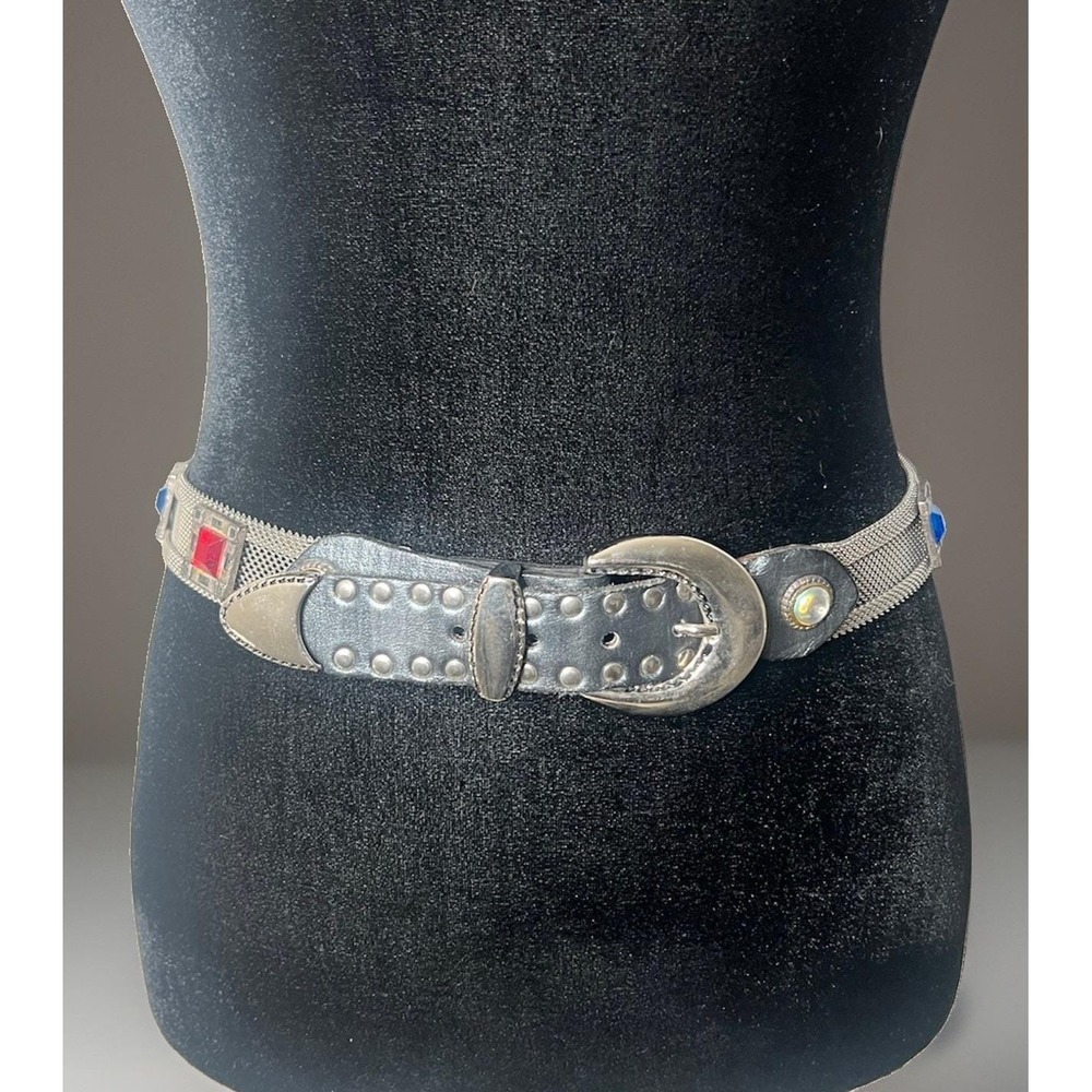 Sand Castle USA Vintage Mesh Jeweled Belt Multi-Color Crystal Black Silver RARE